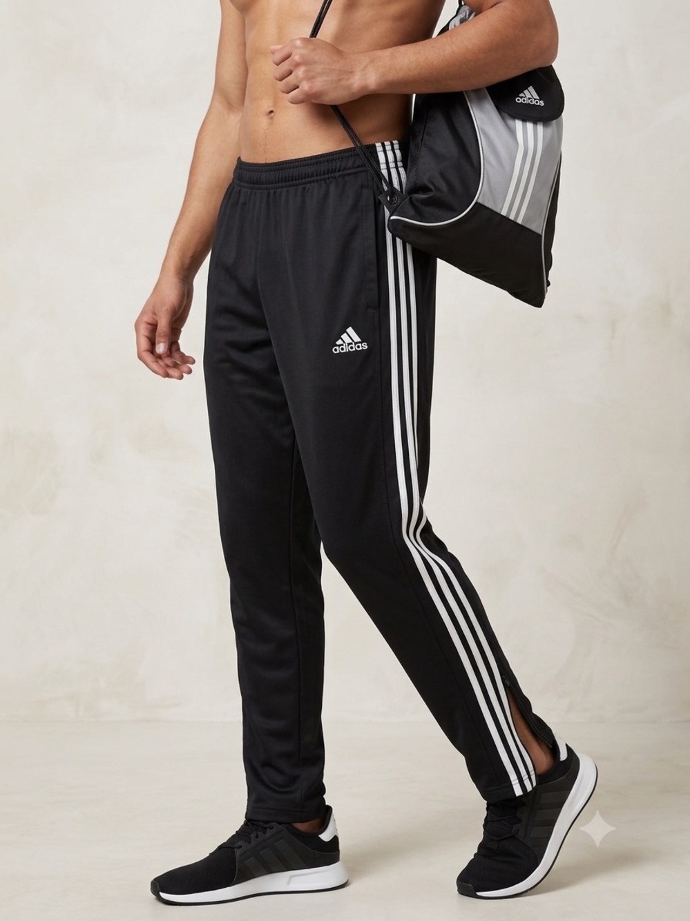 Adidas Climalite Black 3-Stripe Soccer Track Pants Ankle Zips Men’s Large